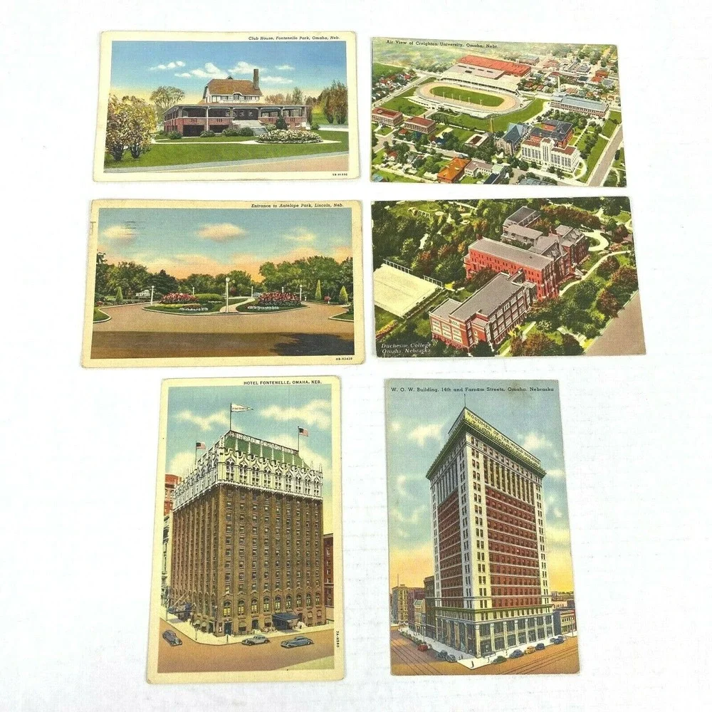 Vintage Lot of 6 Omaha Nebraska 1940s to 1950s USA Travel Postcards Fair‎ Cond.